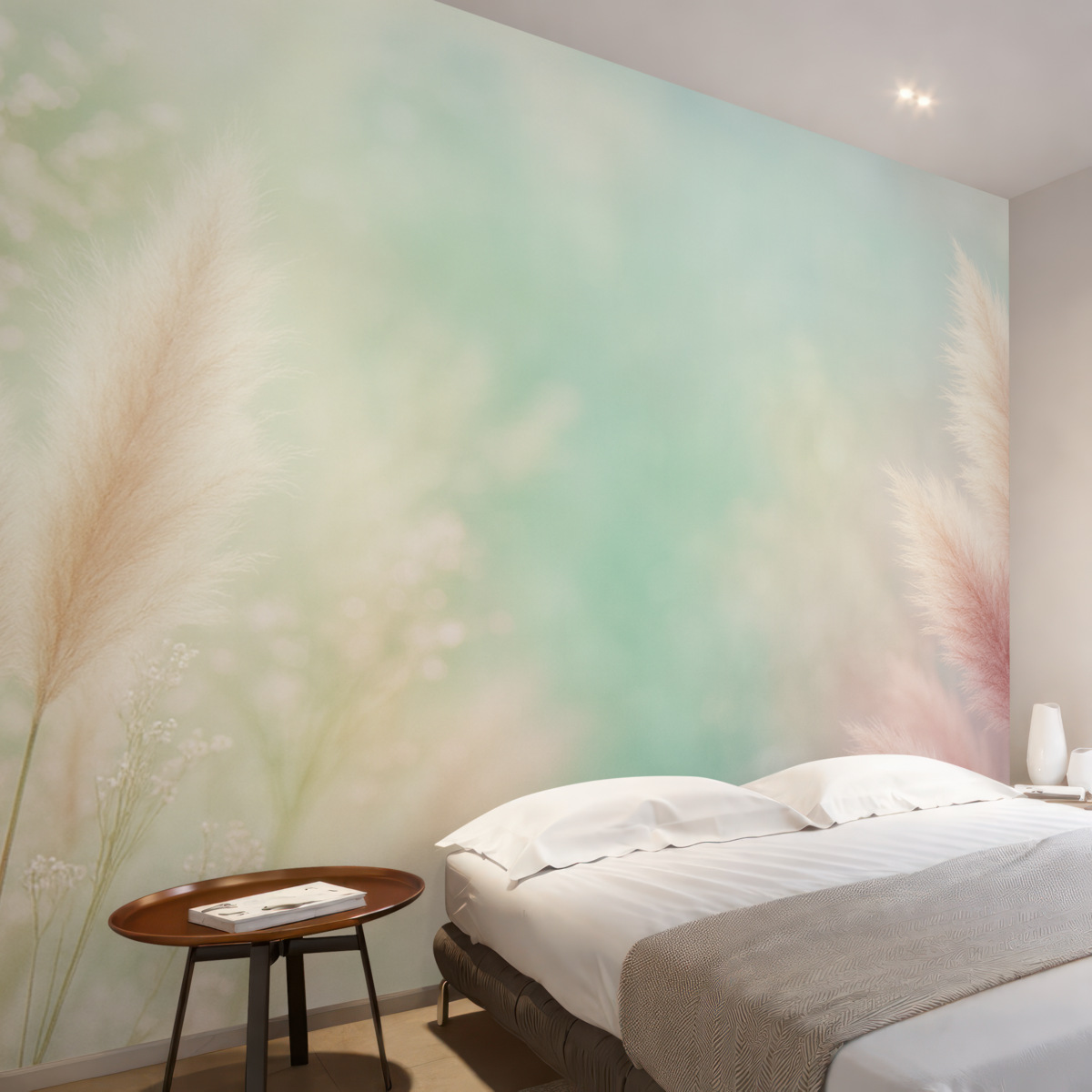 Fototapeta trawa pampasowa na subtelnym turkusowym tle