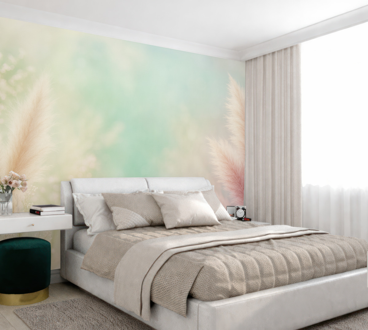 Fototapeta trawa pampasowa na subtelnym turkusowym tle