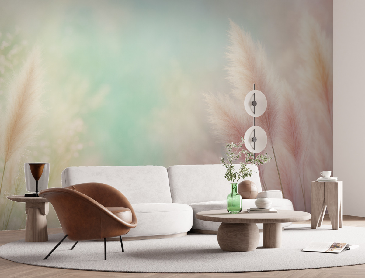 Fototapeta trawa pampasowa na subtelnym turkusowym tle