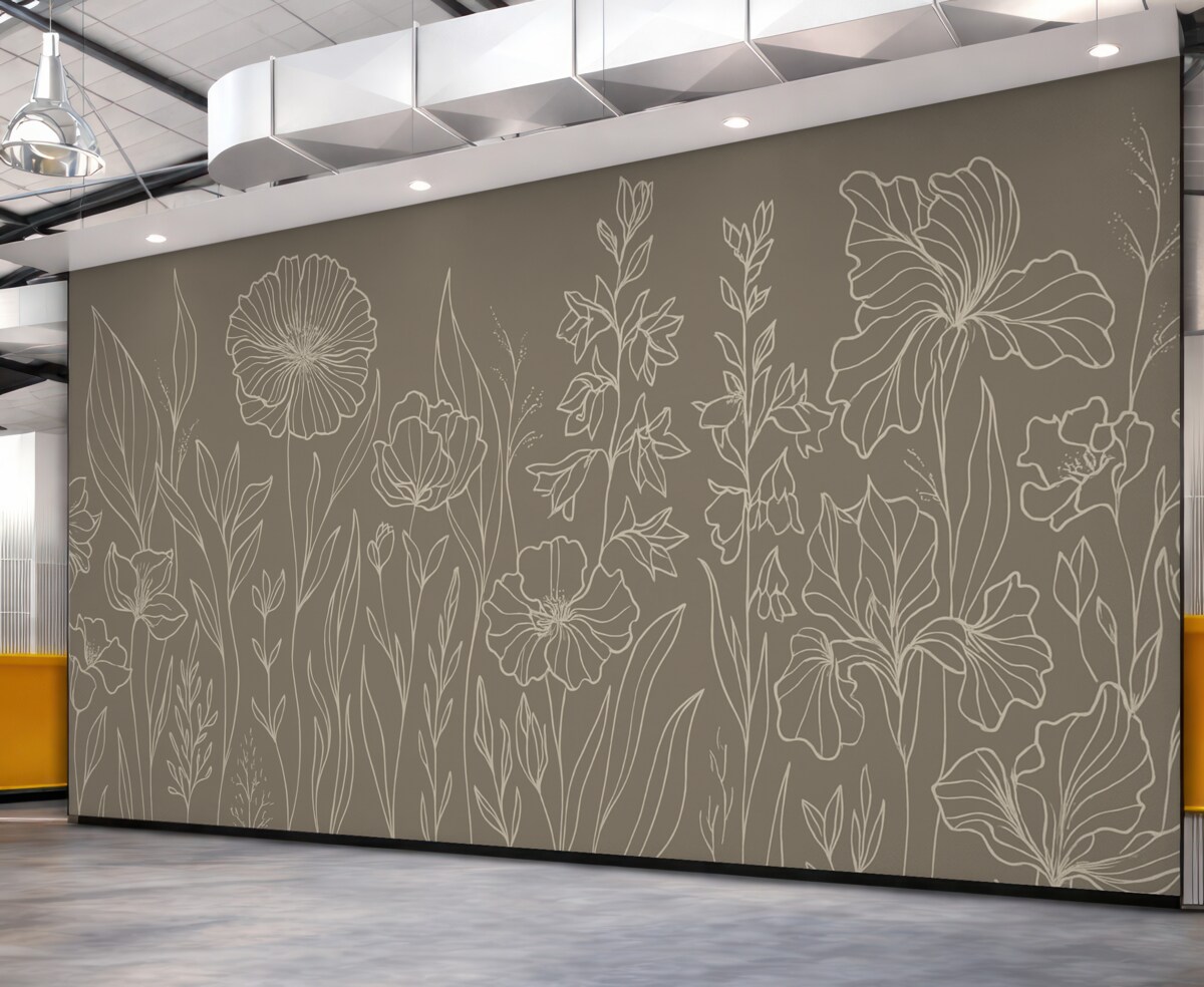 Fototapeta Stylowe kwiatowe wzory na oliwkowym tle.