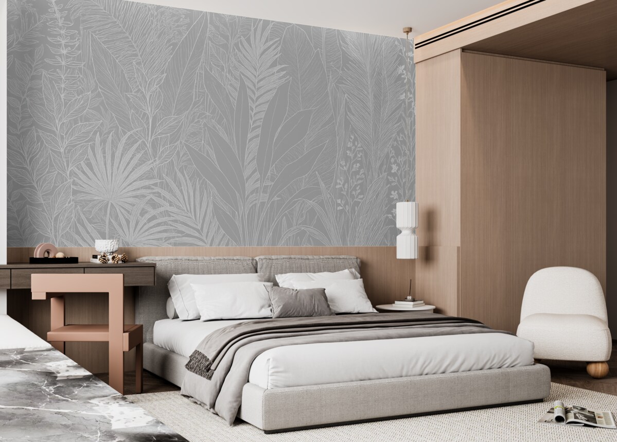 Fototapeta Botaniczna linia artystyczna na neutralnym tle.