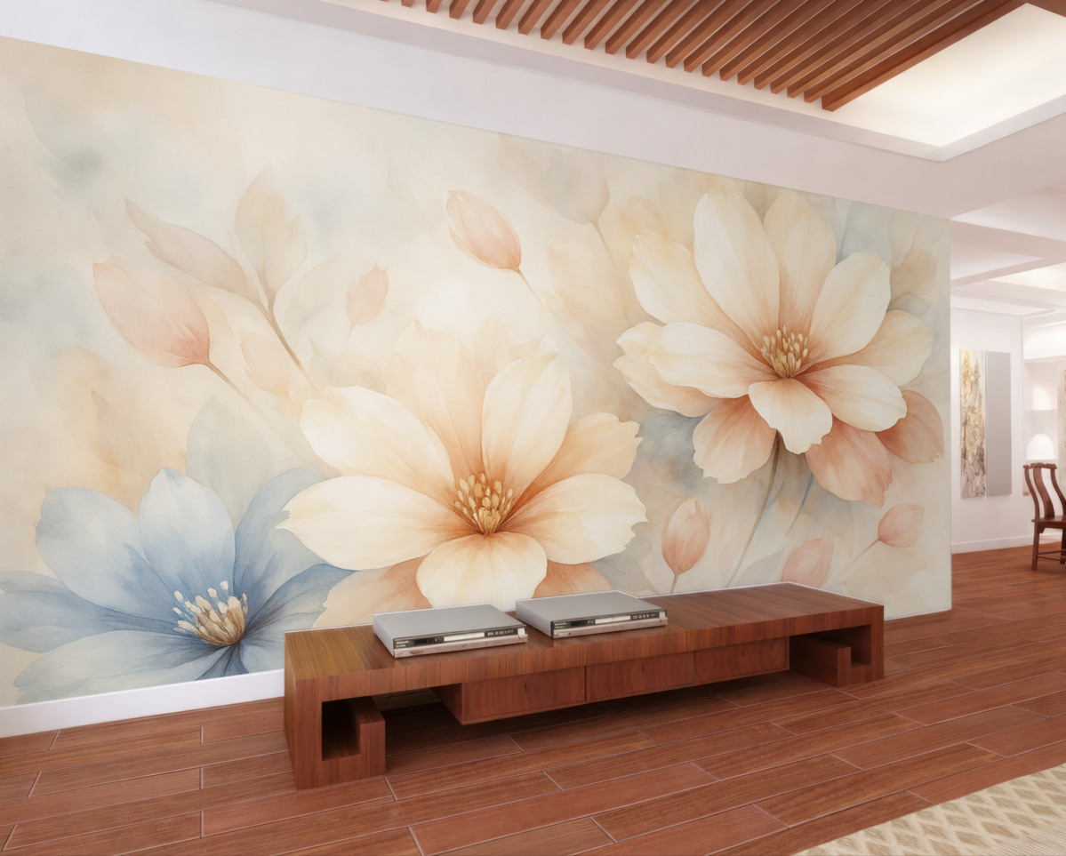 Fototapeta Abstrakcyjne kwiaty przypominające akwarelę.