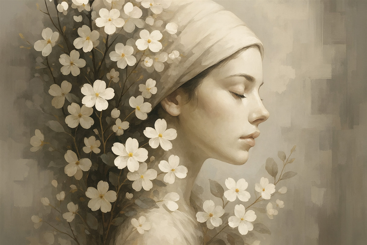 Fototapeta Abstrakcyjny portret dziewczyny z roślinami.