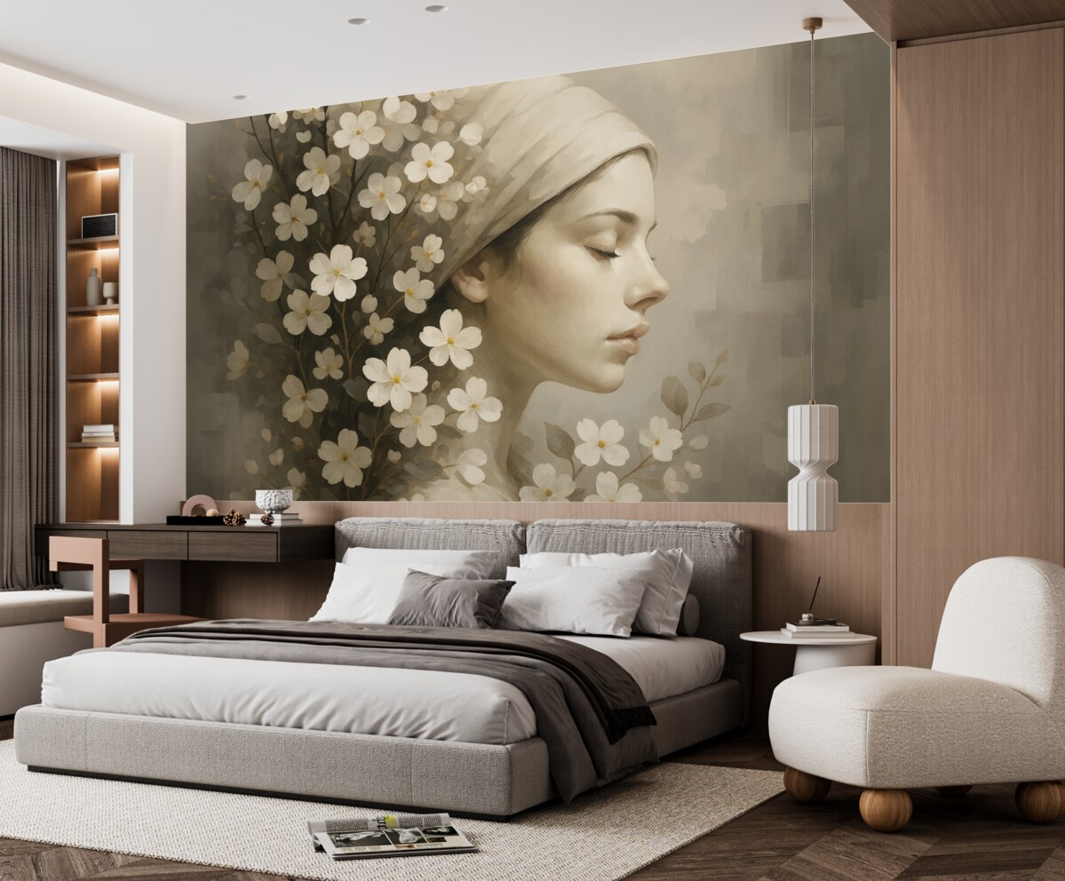 Fototapeta Abstrakcyjny portret dziewczyny z roślinami.