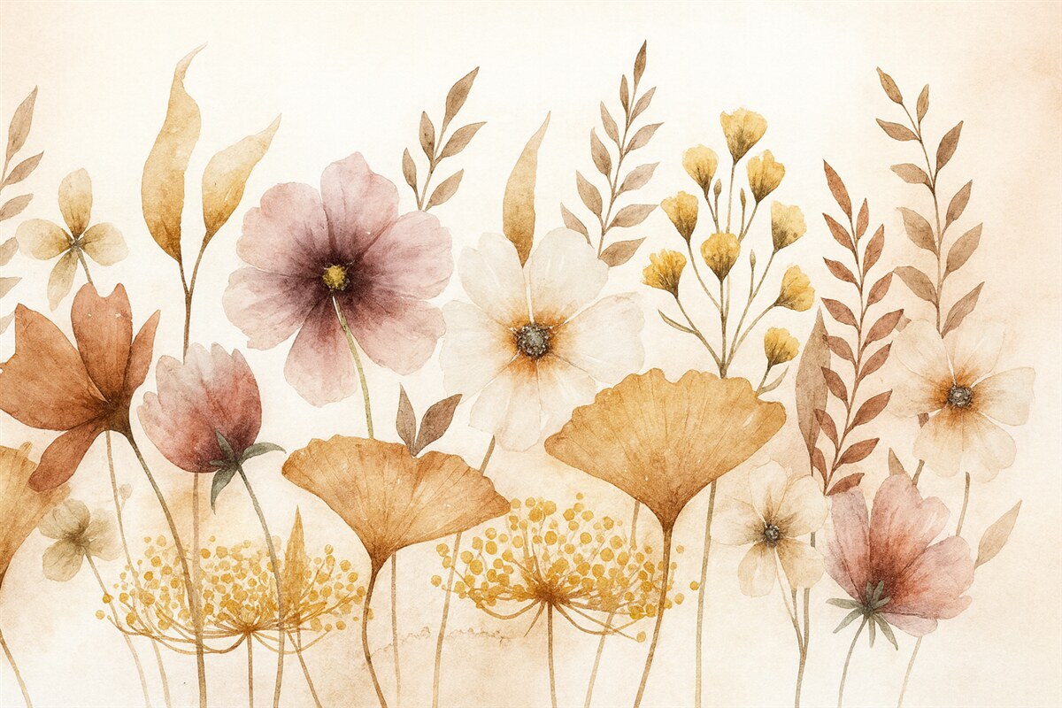 Fototapeta Zestaw dzikich roślin kwitnących.