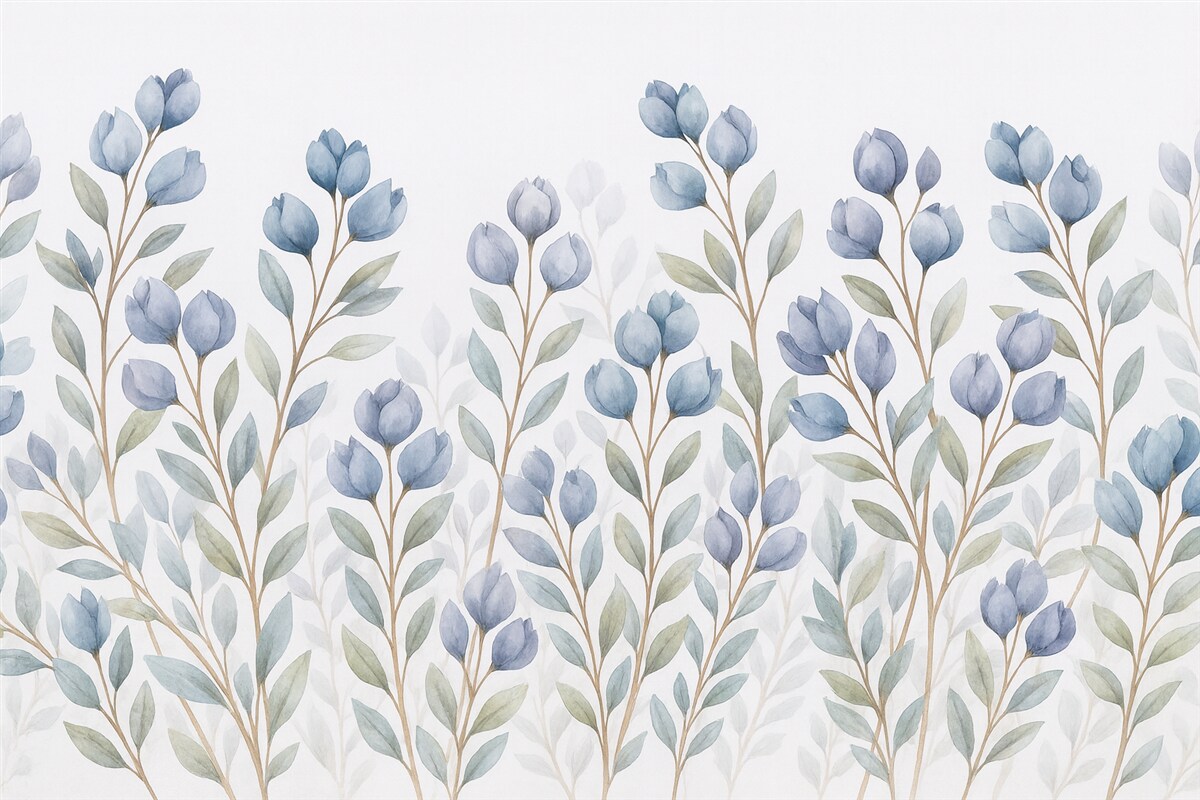 Fototapeta Gałęzie z błękitnymi liśćmi.