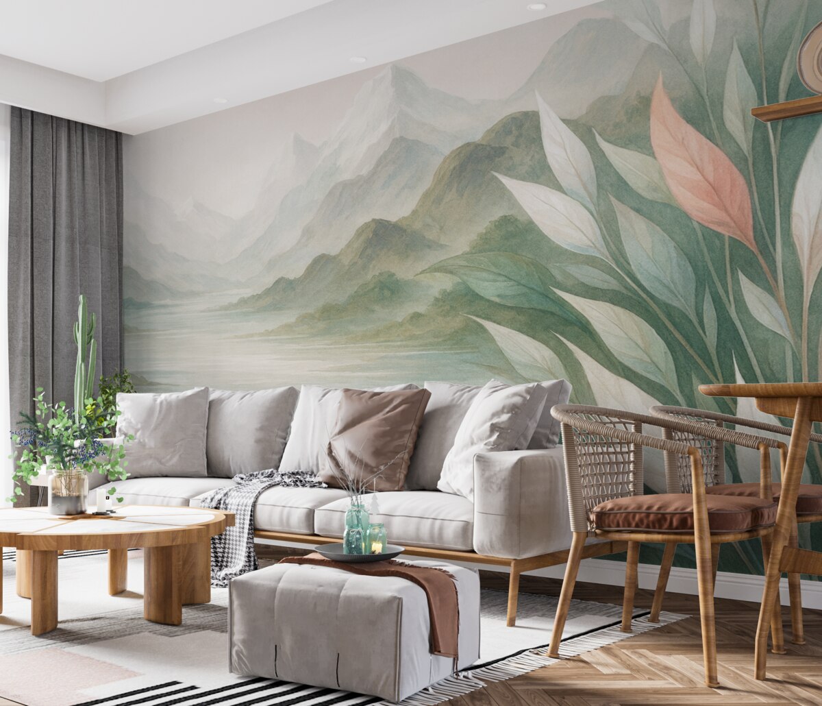 Fototapeta Jezioro w górach z nachylonymi stokami.