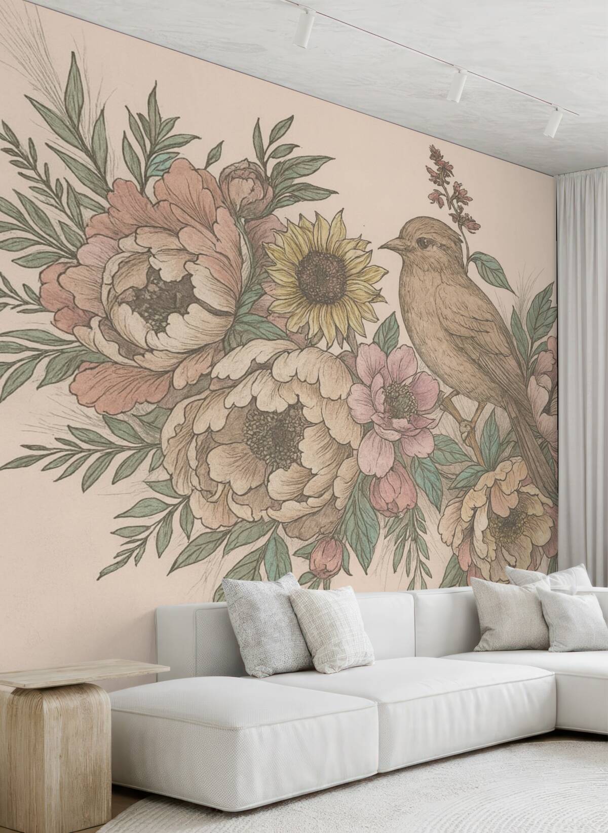 Fototapeta Ilustracje ptaków i roślin w stylu retro.