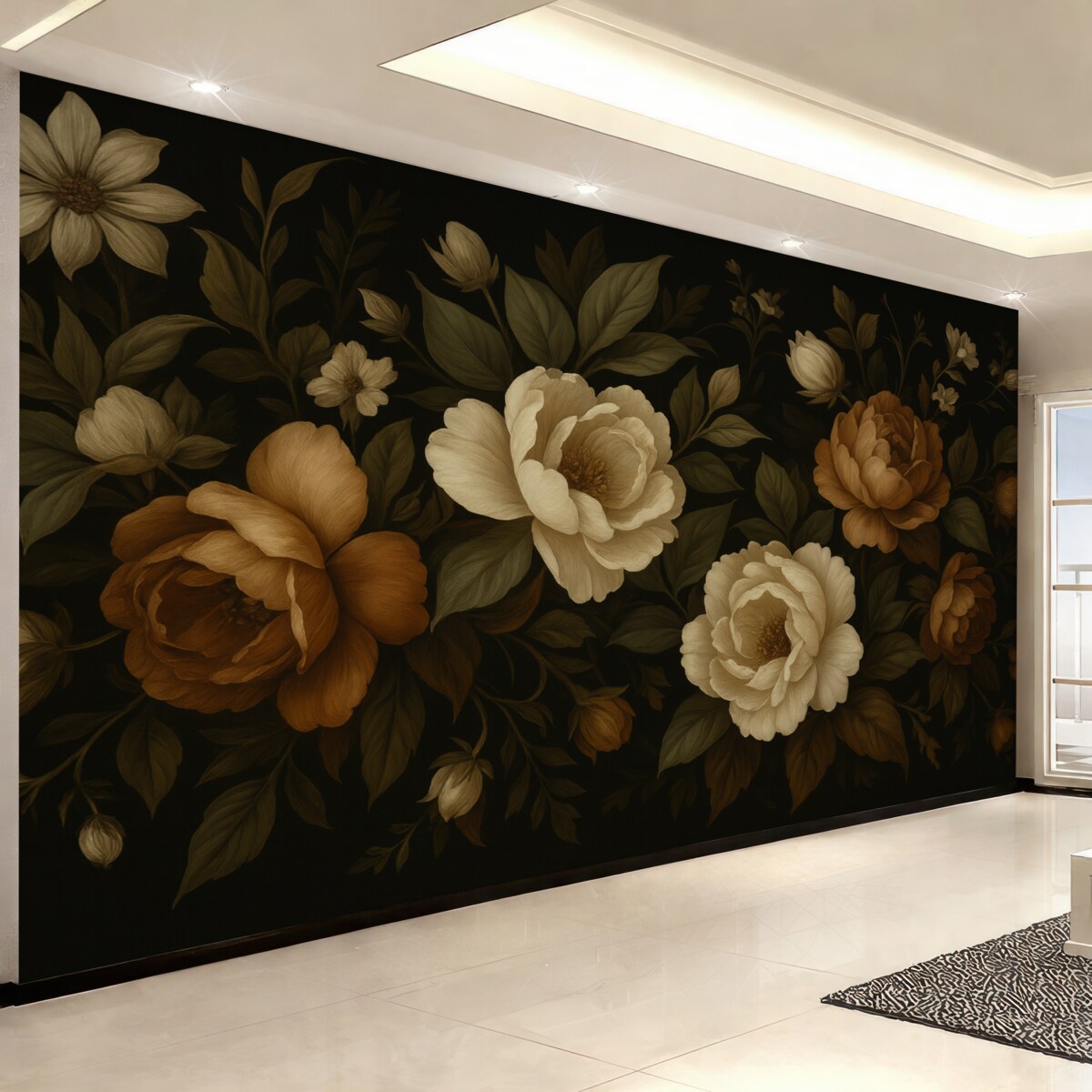 Fototapeta Różnorodne kwiaty na mrocznym tle.