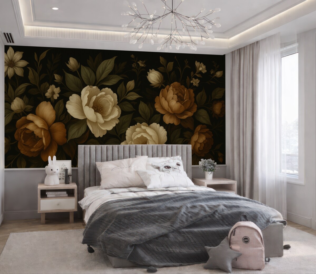 Fototapeta Różnorodne kwiaty na mrocznym tle.