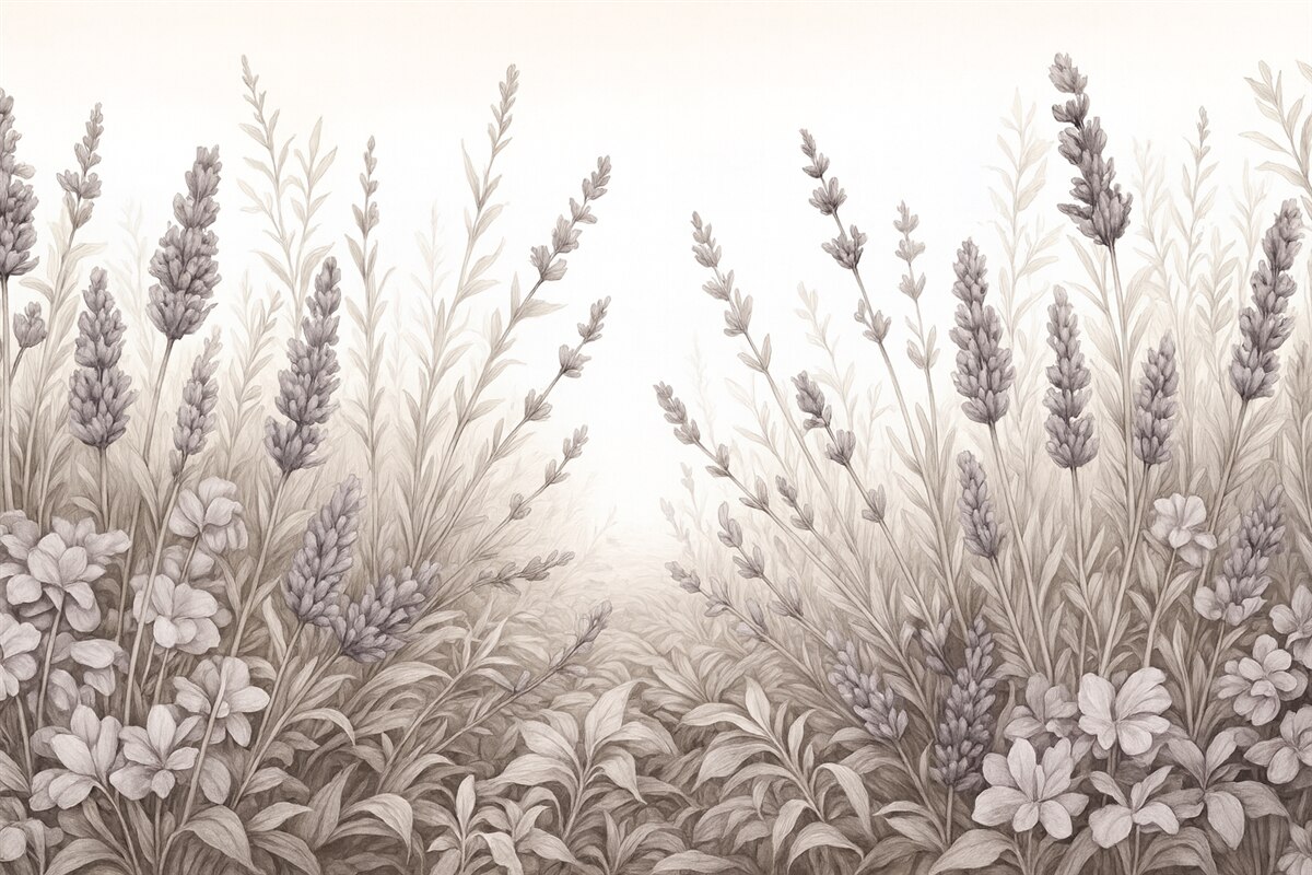 Fototapeta Akwarela kwitnące łąki w pastelowych odcieniach.