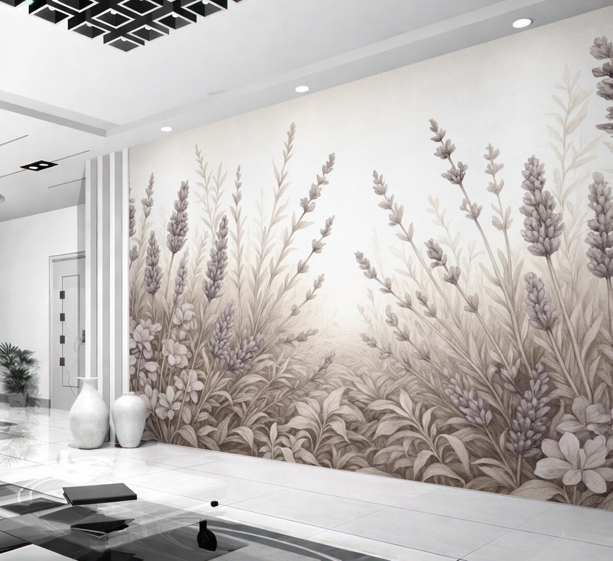 Fototapeta Akwarela kwitnące łąki w pastelowych odcieniach.