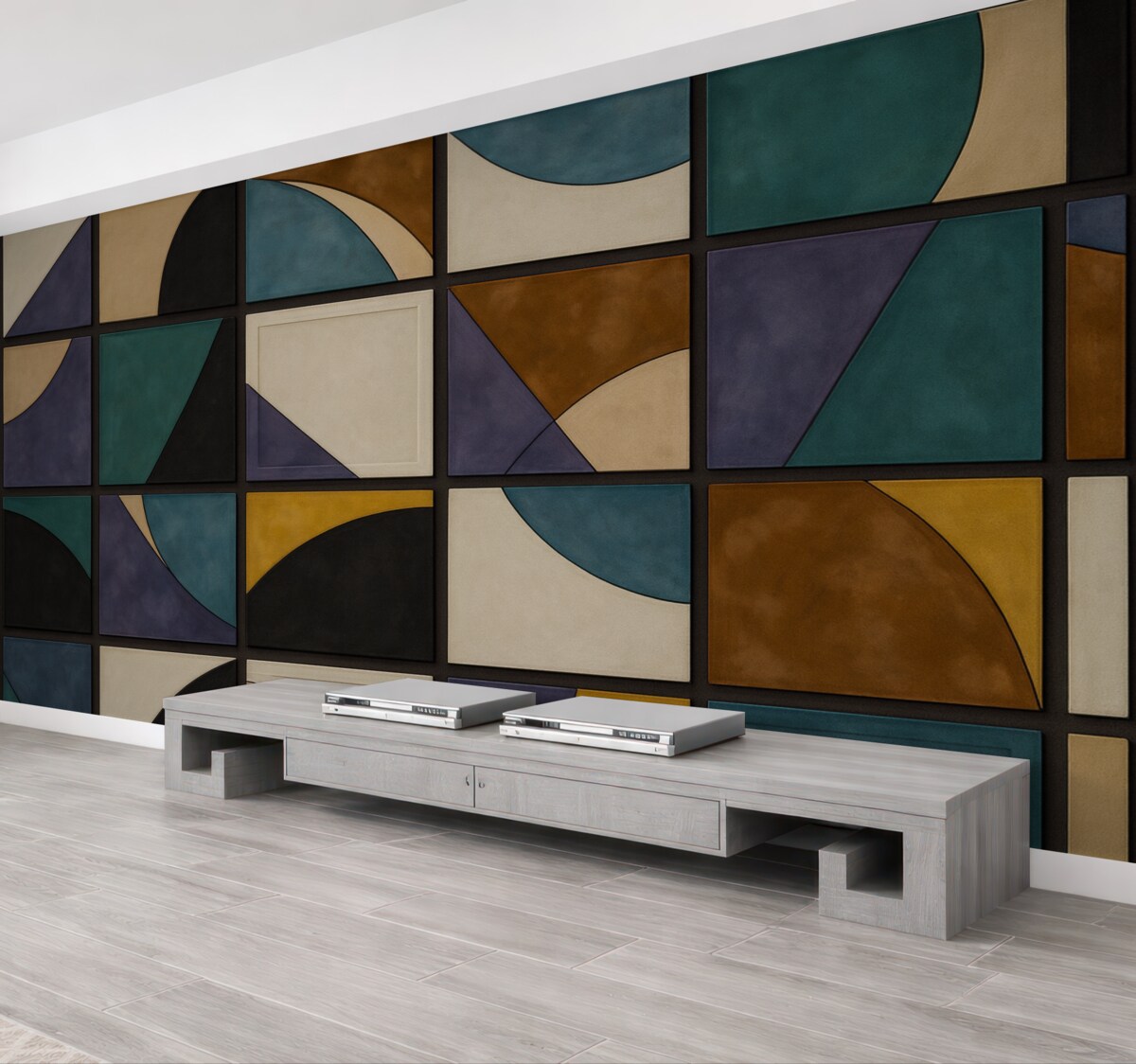 Fototapeta Barwne kwadraty mozaiki na ciemnym tle.