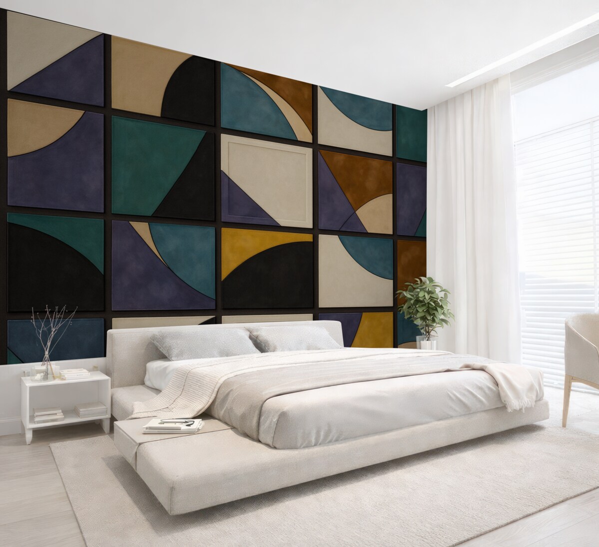 Fototapeta Barwne kwadraty mozaiki na ciemnym tle.