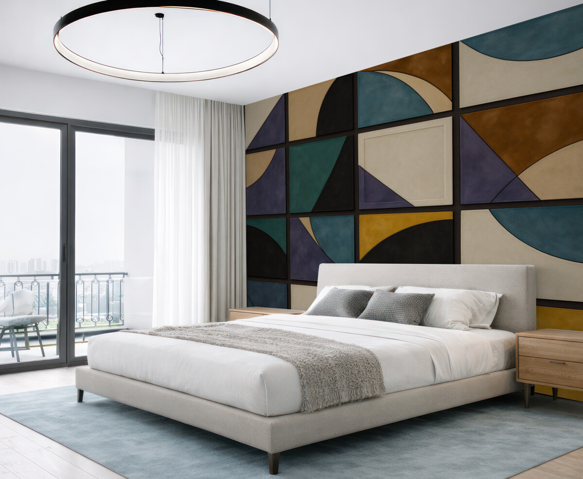 Fototapeta Barwne kwadraty mozaiki na ciemnym tle.