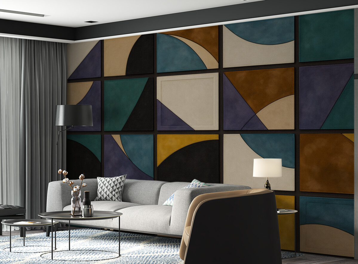 Fototapeta Barwne kwadraty mozaiki na ciemnym tle.