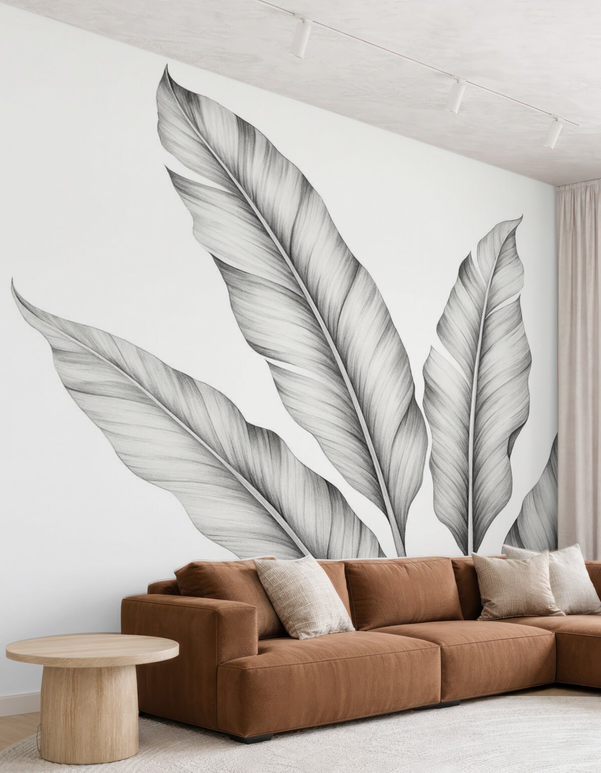 Fototapeta Ilustracja liści bananowca w odcieniach czerni i bieli.