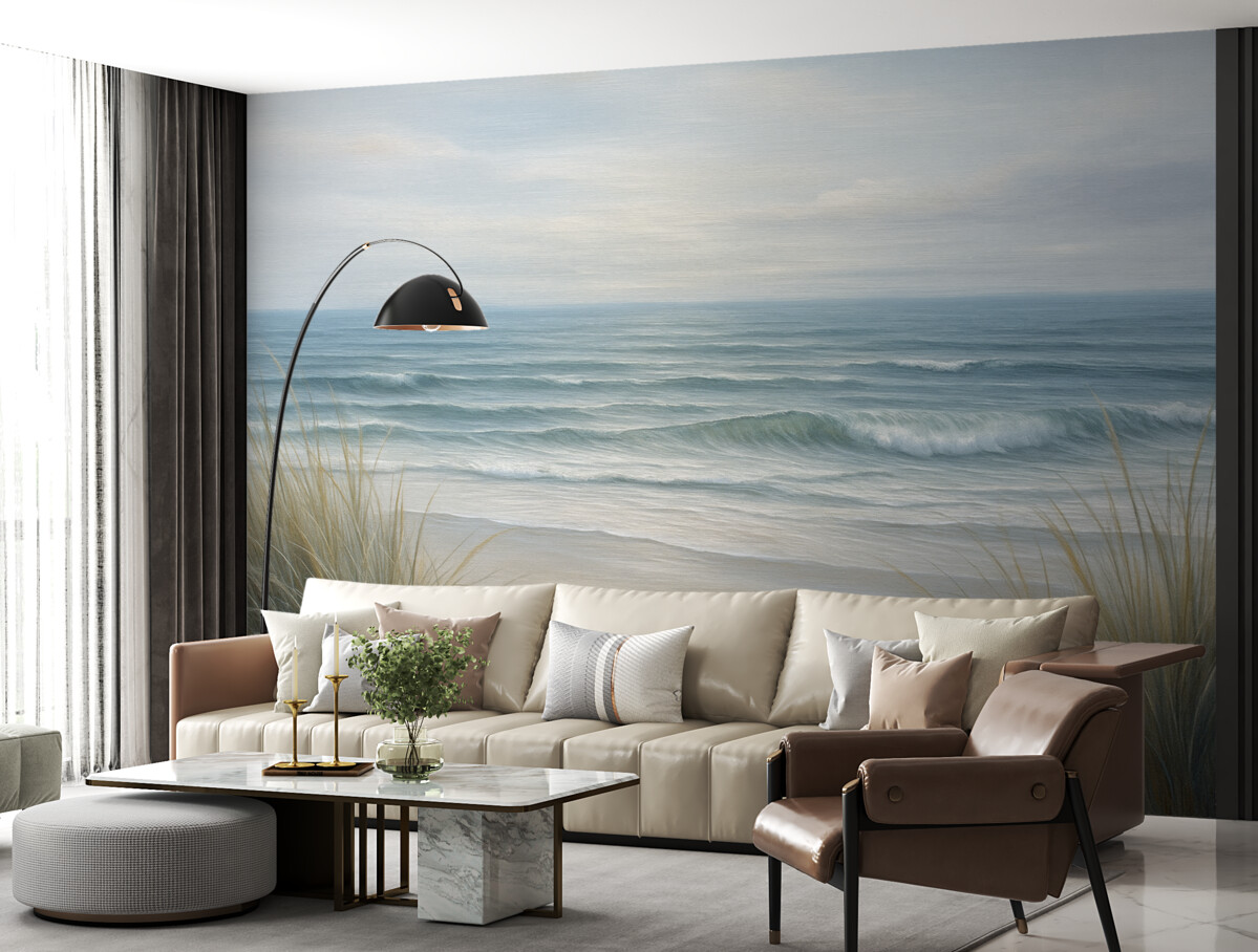 Fototapeta Pejzaż z naturalną plażą w technice malarstwa olejnego.