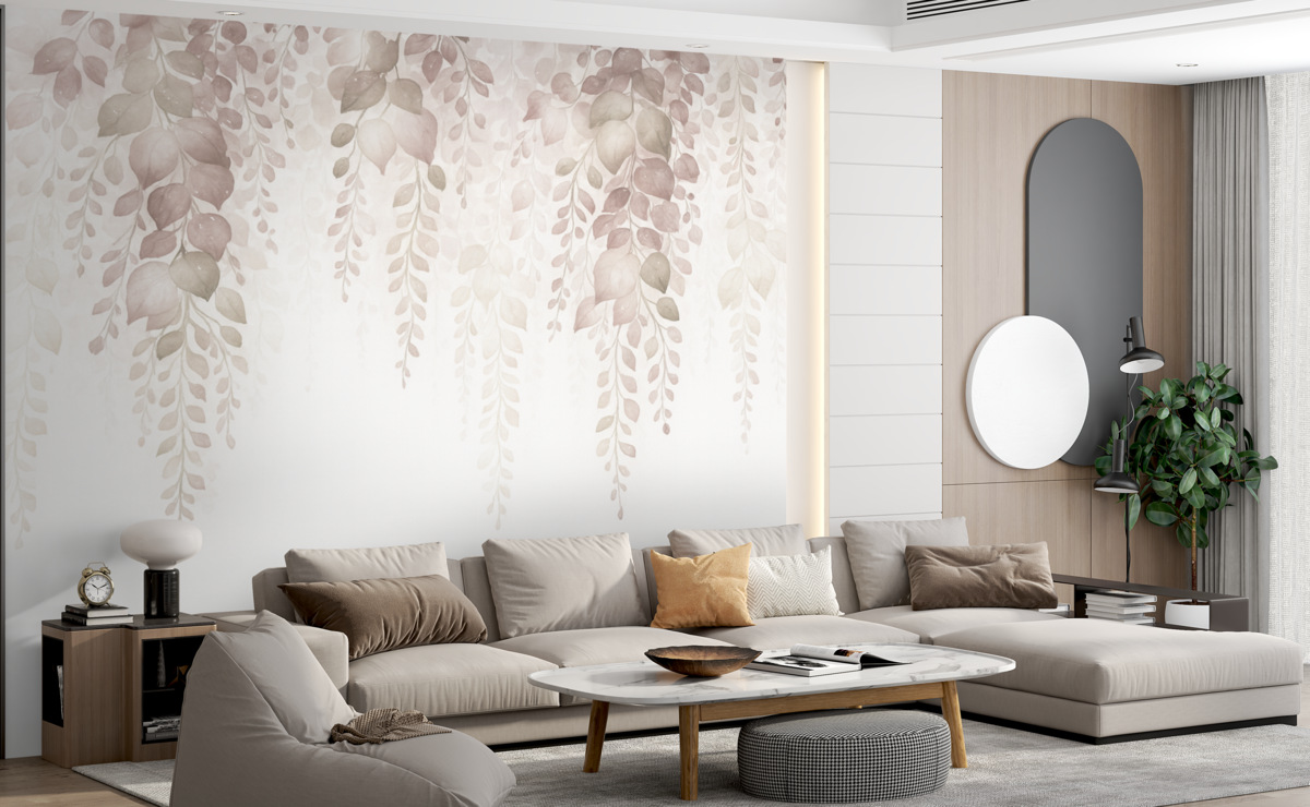 Fototapeta Zawieszone gałęzie z liśćmi przypominają akwarelę.