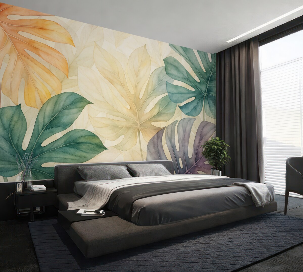 Fototapeta Abstrakcyjna akwarela naśladująca tropikalne liście.