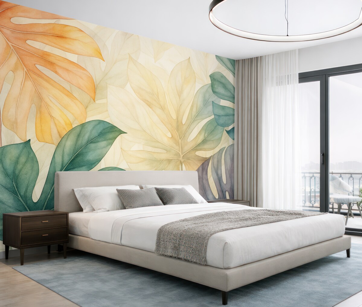 Fototapeta Abstrakcyjna akwarela naśladująca tropikalne liście.