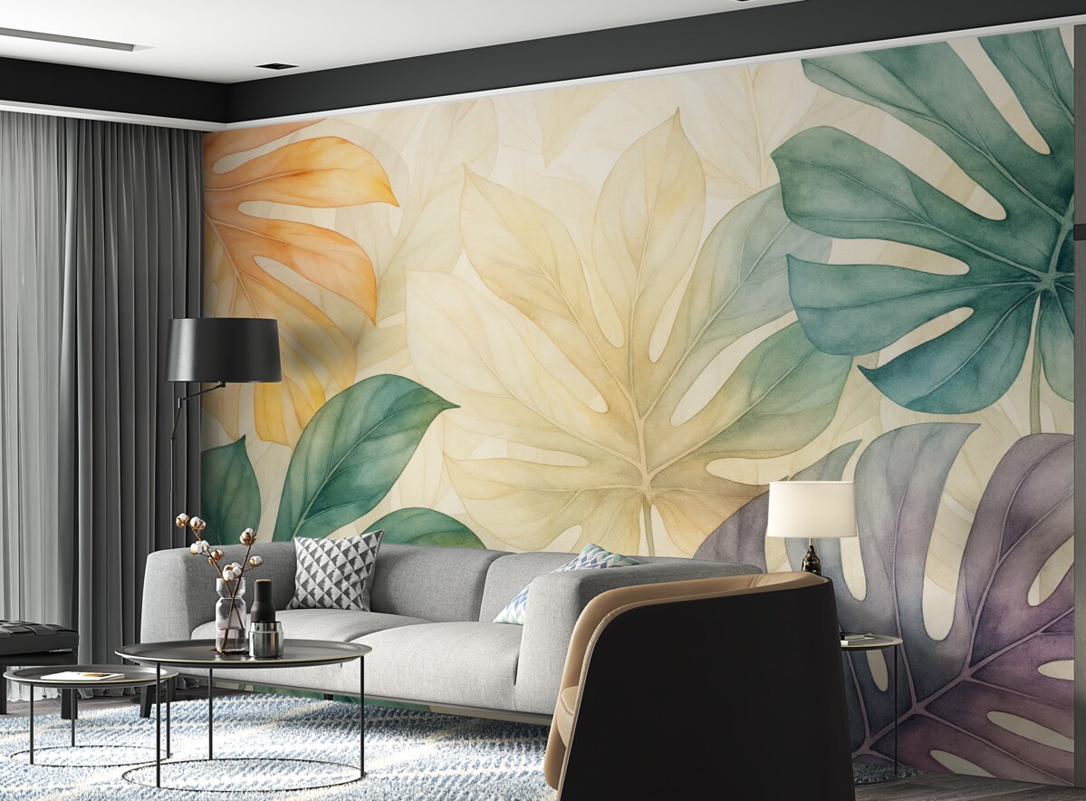 Fototapeta Abstrakcyjna akwarela naśladująca tropikalne liście.