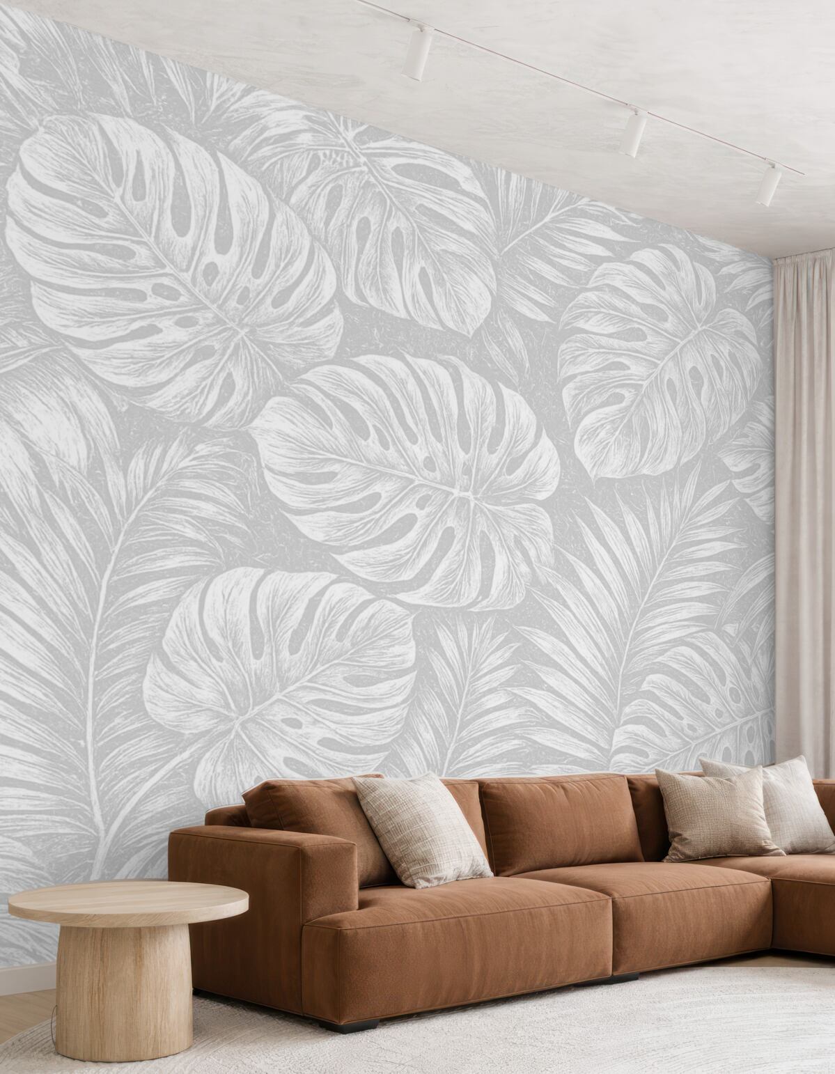 Fototapeta Białe kontury liści na wzorzystym tle.