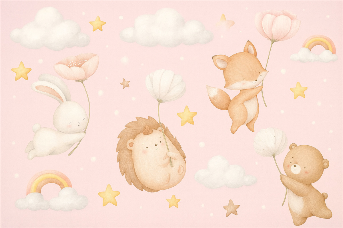 Fototapeta Zwierzęta z roślinami na różowym tle.