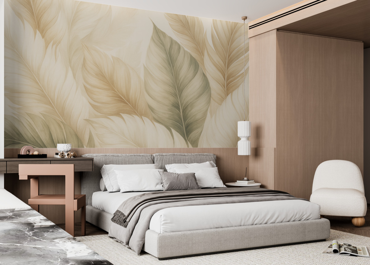 Fototapeta Stylowy motyw jasnych liści.