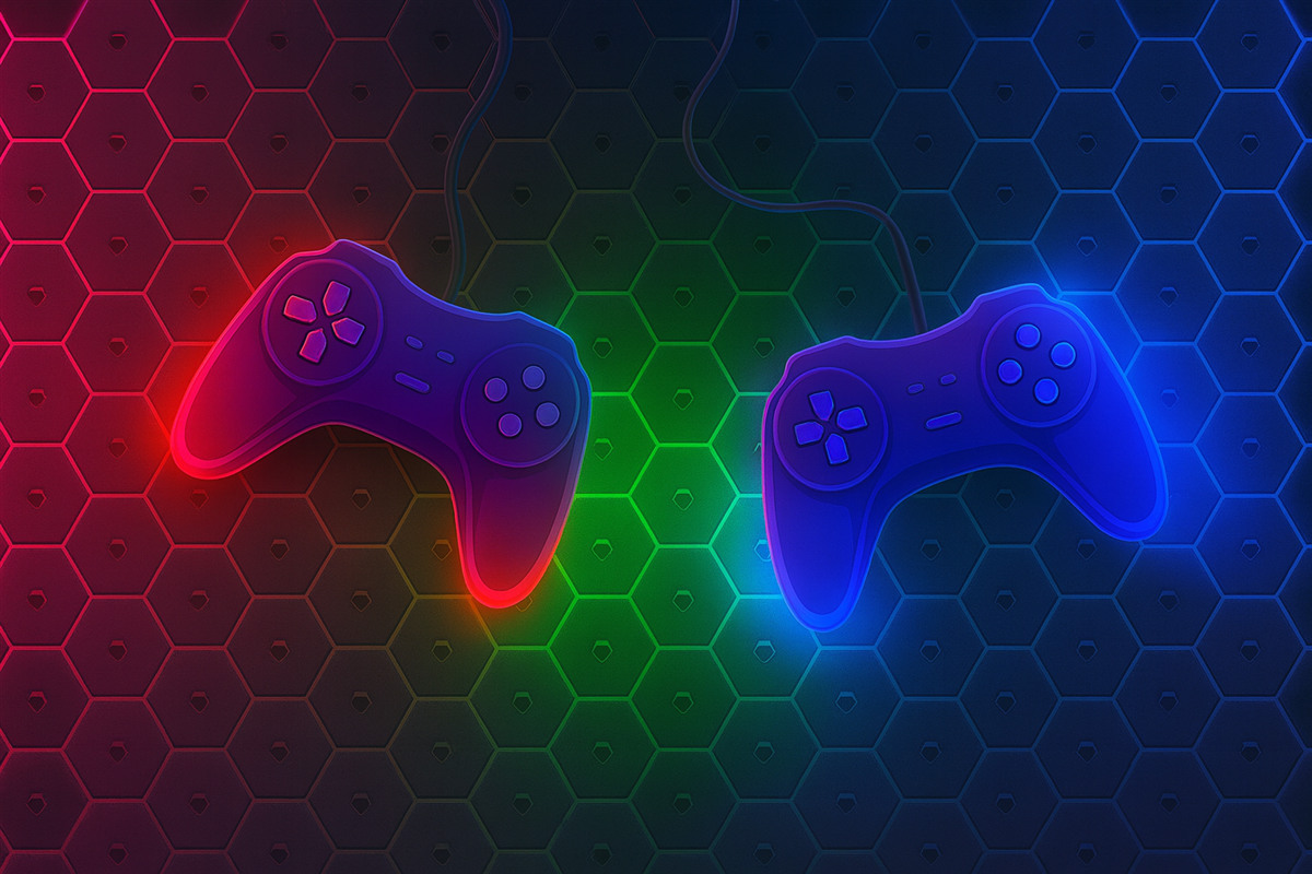 Fototapeta Tapeta z gry z kontrolerami w stonowanych barwach.