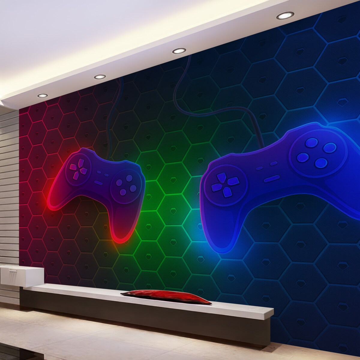 Fototapeta Tapeta z gry z kontrolerami w stonowanych barwach.