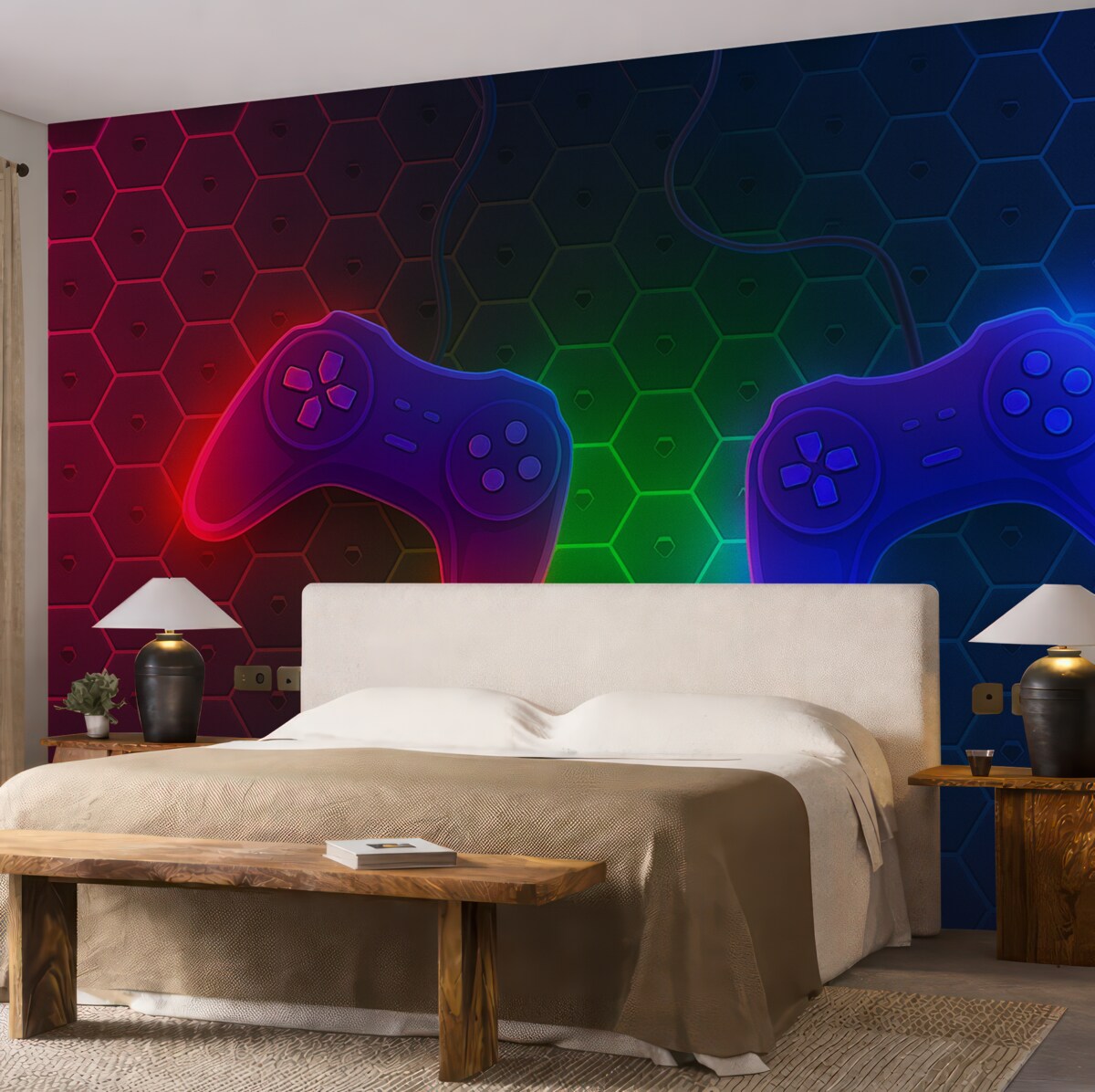 Fototapeta Tapeta z gry z kontrolerami w stonowanych barwach.