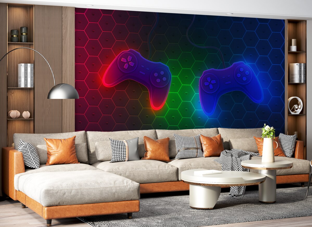 Fototapeta Tapeta z gry z kontrolerami w stonowanych barwach.