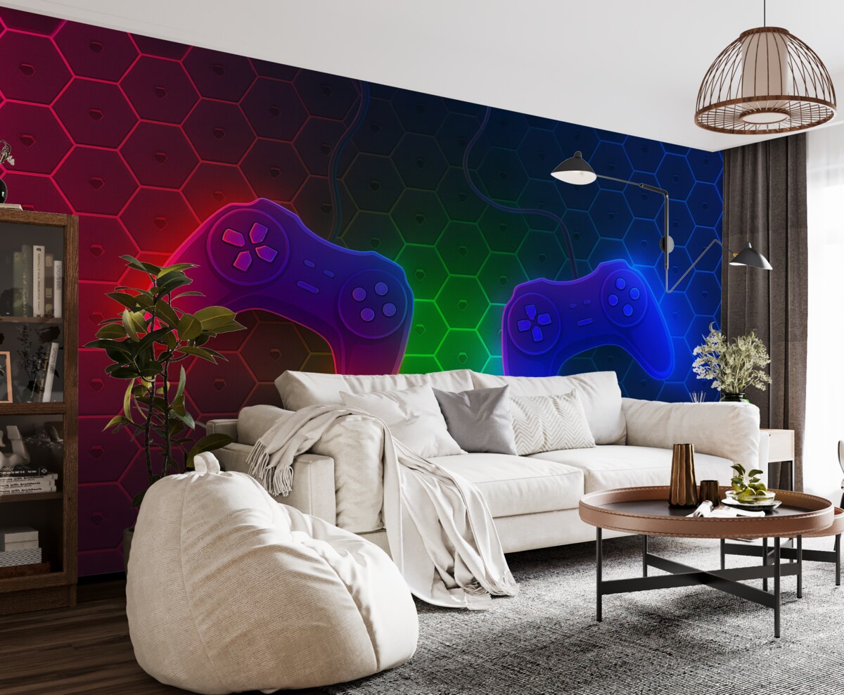 Fototapeta Tapeta z gry z kontrolerami w stonowanych barwach.