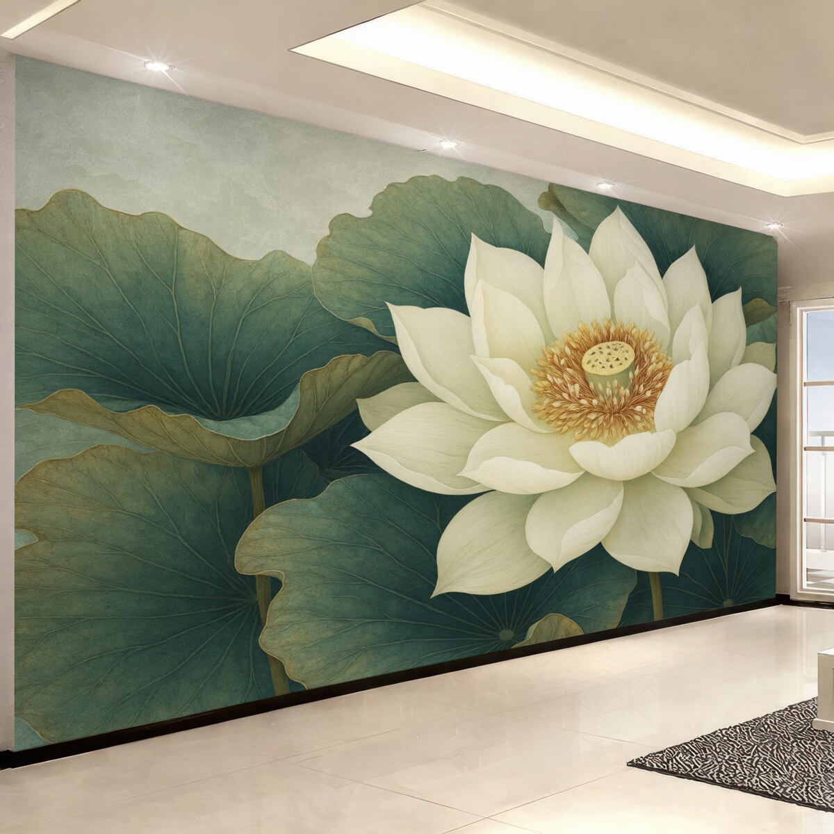 Fototapeta Wielka lilia wodna na tle zieleni liści.