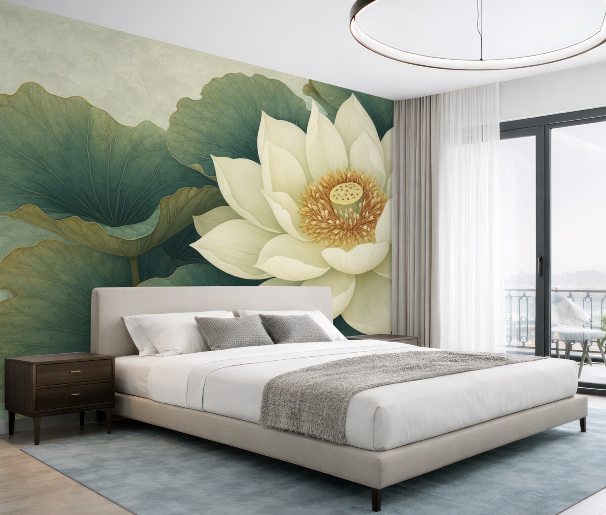 Fototapeta Wielka lilia wodna na tle zieleni liści.