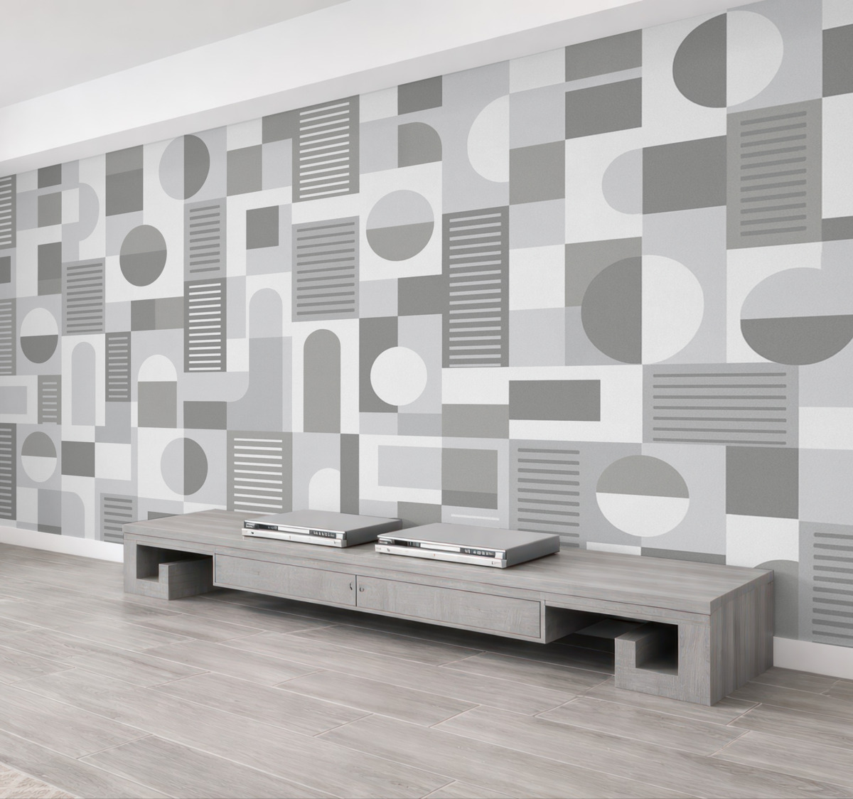 Fototapeta Geometryczne figury w odcieniach niebieskiego i szarości.