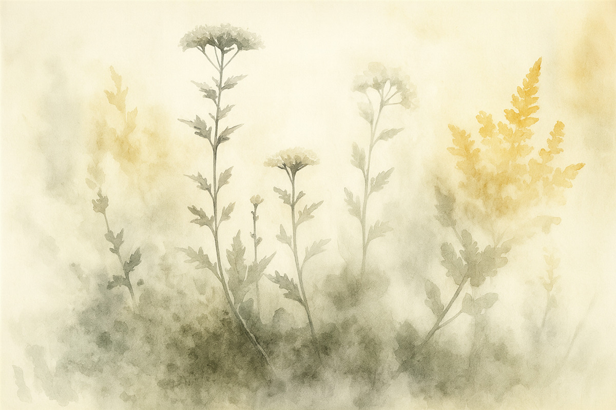 Fototapeta Postacie roślin w rozmytym stylu akwarelowym.