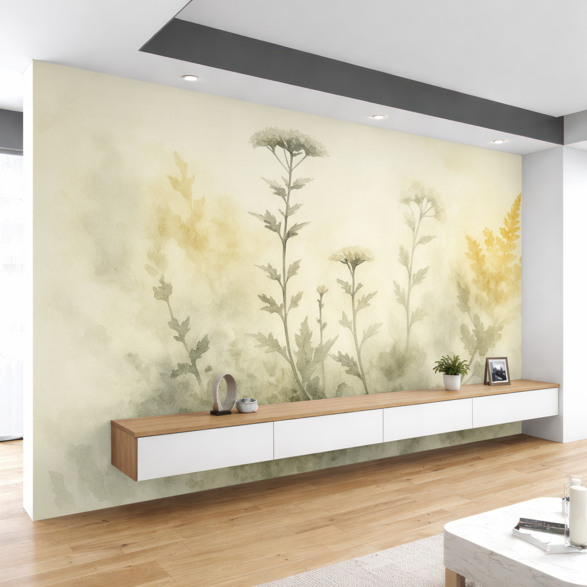 Fototapeta Postacie roślin w rozmytym stylu akwarelowym.