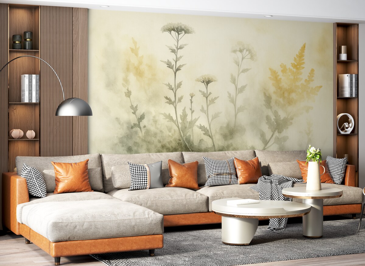 Fototapeta Postacie roślin w rozmytym stylu akwarelowym.