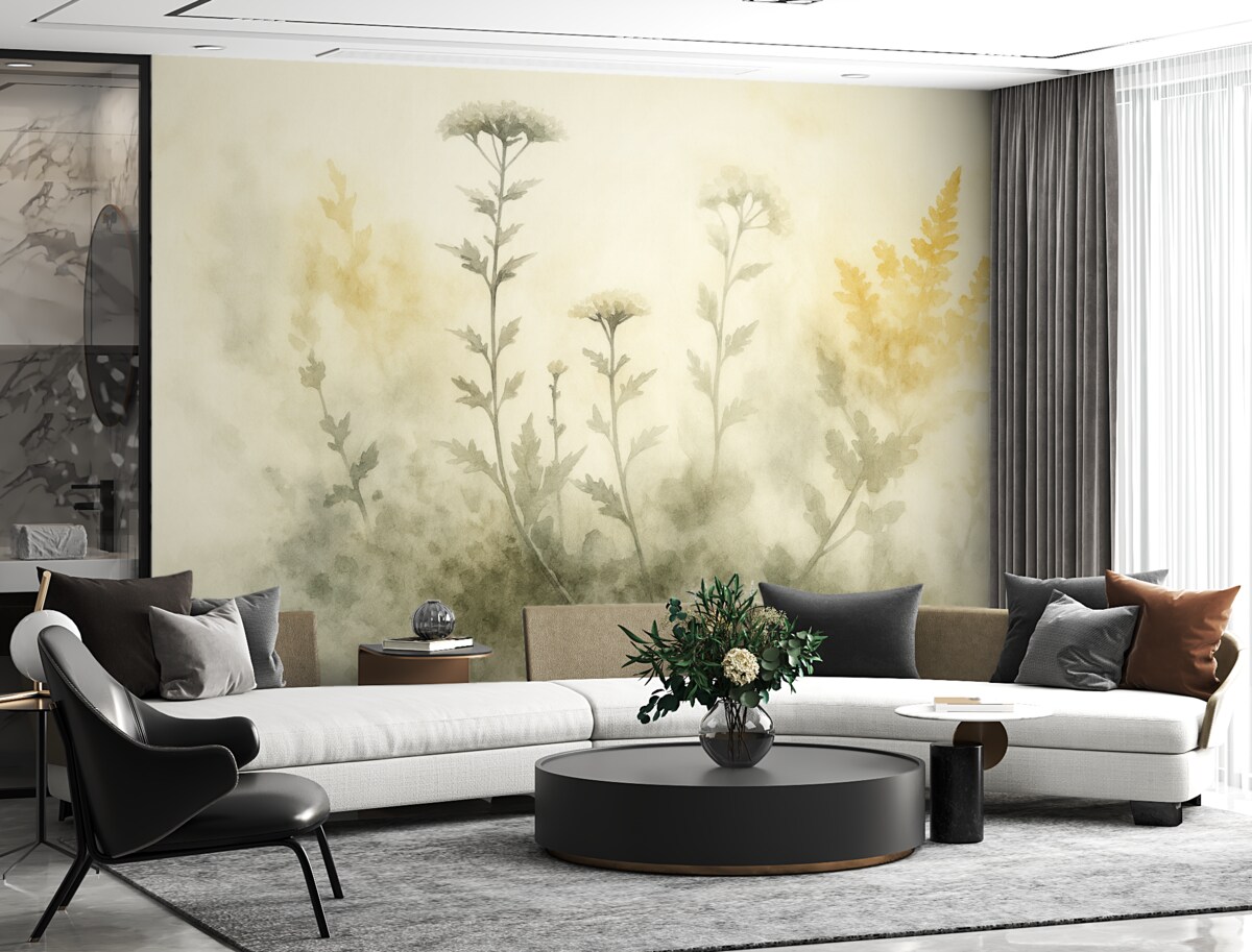 Fototapeta Postacie roślin w rozmytym stylu akwarelowym.