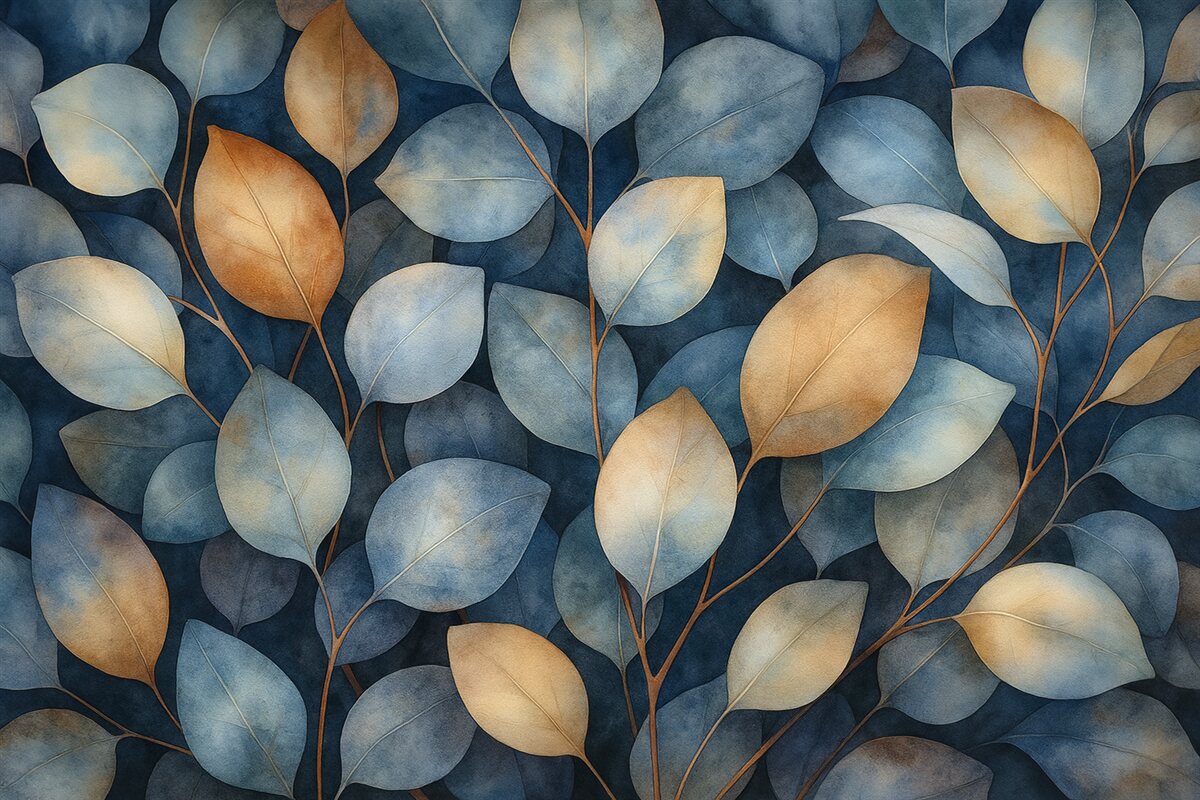 Fototapeta Cudowne liście eukaliptusa, florystyczny motyw, ilustracja w technice akwareli.