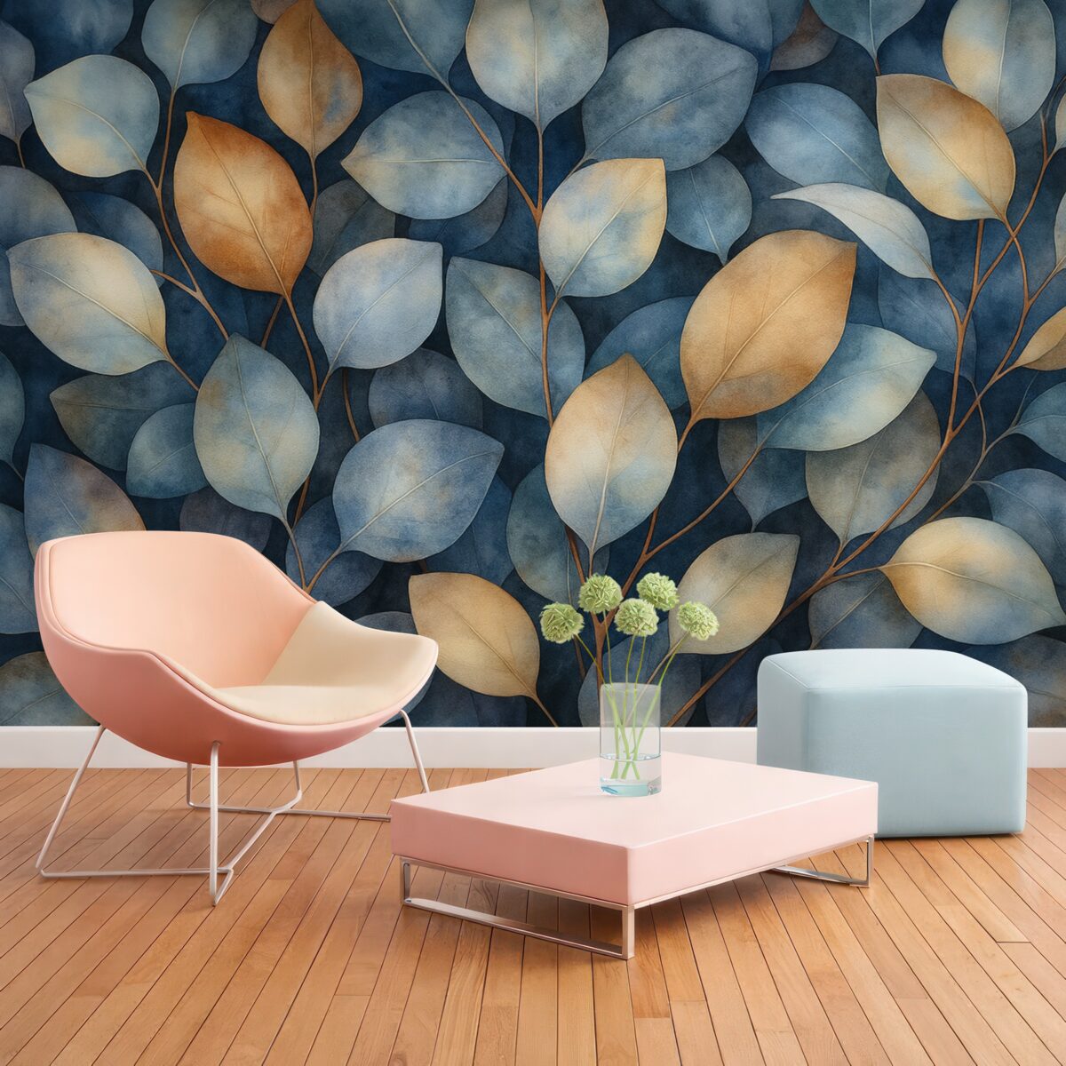 Fototapeta Cudowne liście eukaliptusa, florystyczny motyw, ilustracja w technice akwareli.