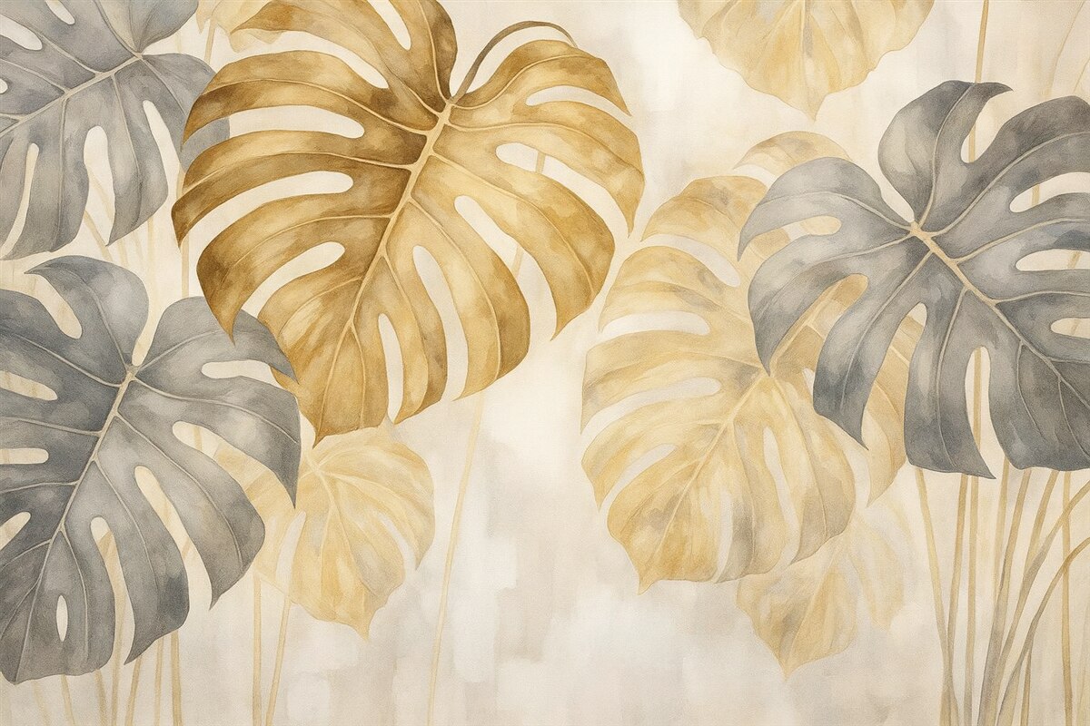 Fototapeta Liście Monstera akwarelowe Imitacja