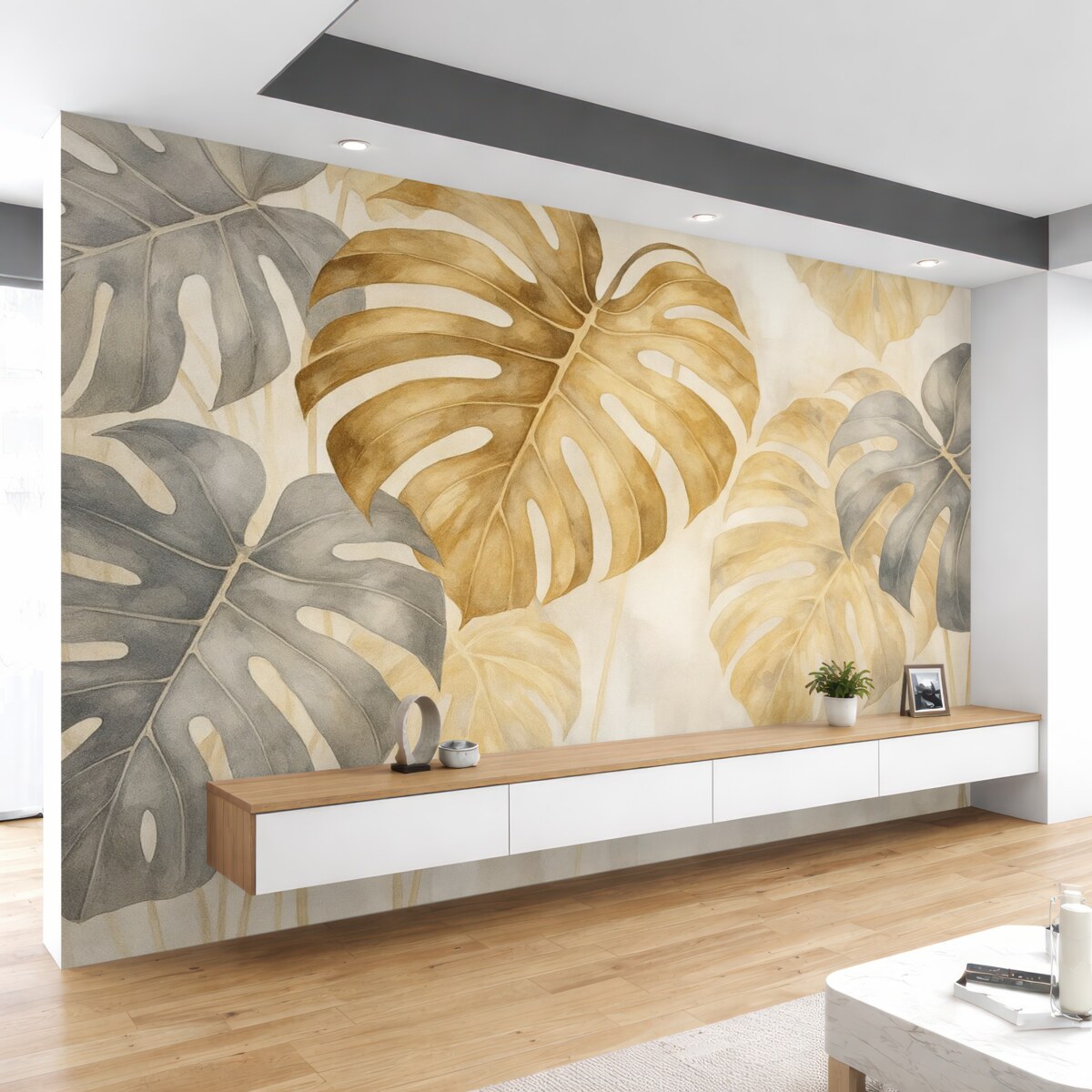 Fototapeta Liście Monstera akwarelowe Imitacja