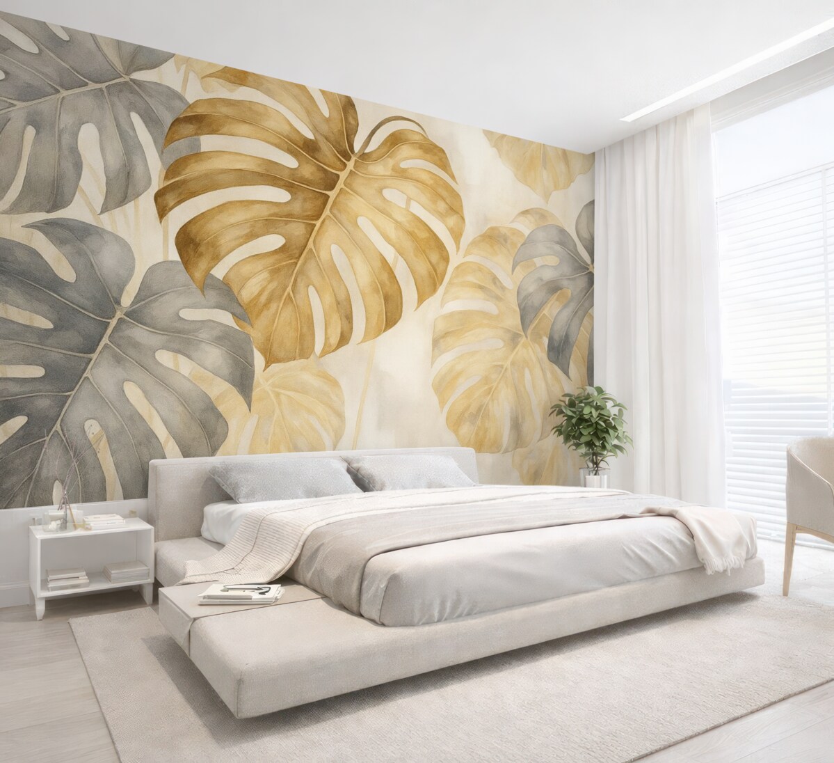 Fototapeta Liście Monstera akwarelowe Imitacja