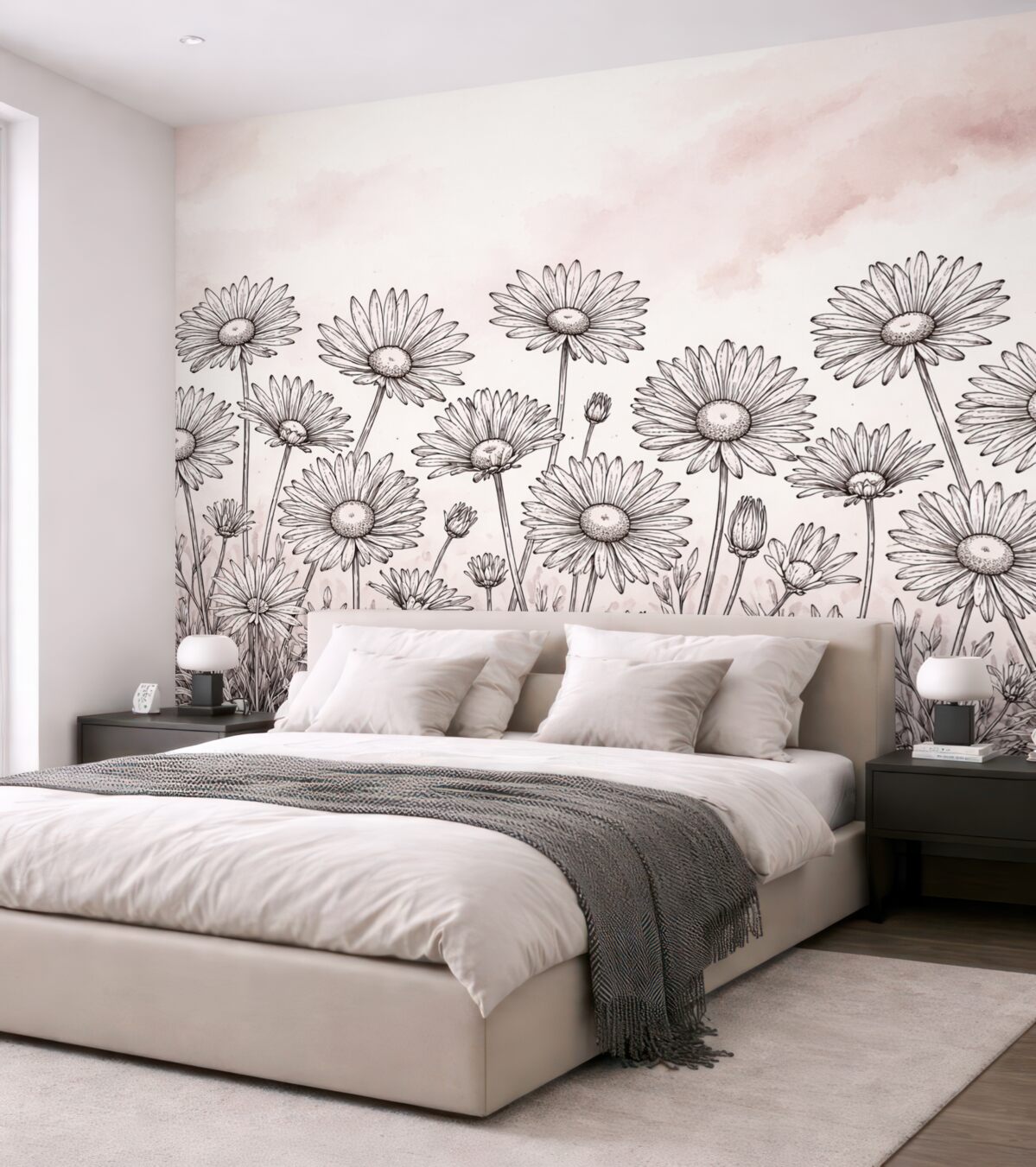 Fototapeta Malowane stokrotki na jasnym tle.