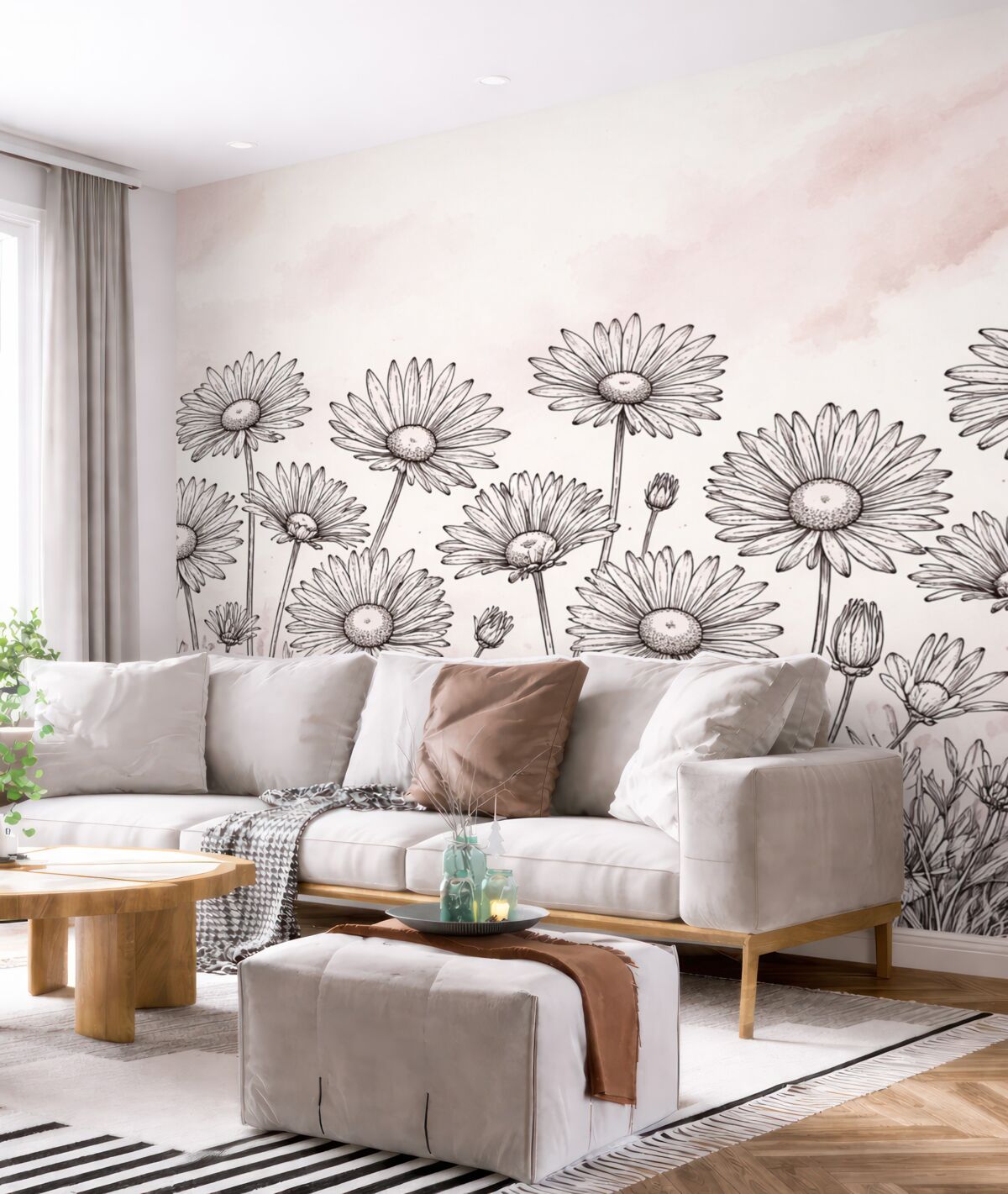 Fototapeta Malowane stokrotki na jasnym tle.