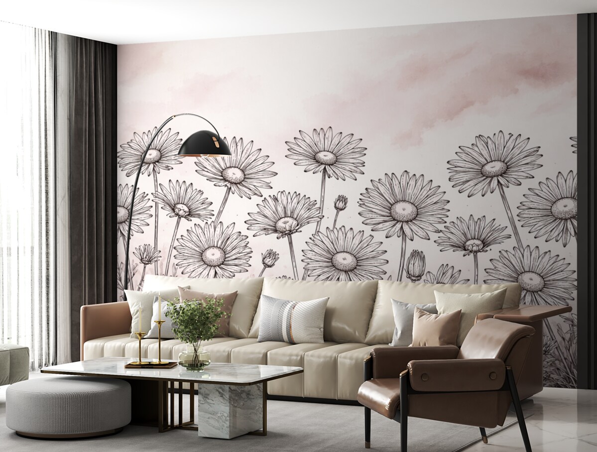 Fototapeta Malowane stokrotki na jasnym tle.