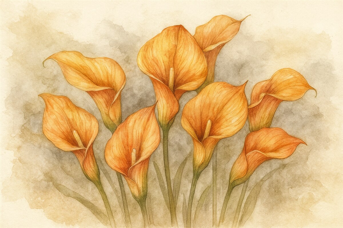 Fototapeta Lilie Calla na tle akwareli.